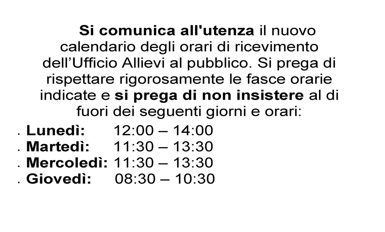 Nuovo orario ricevimento ufficio allievi